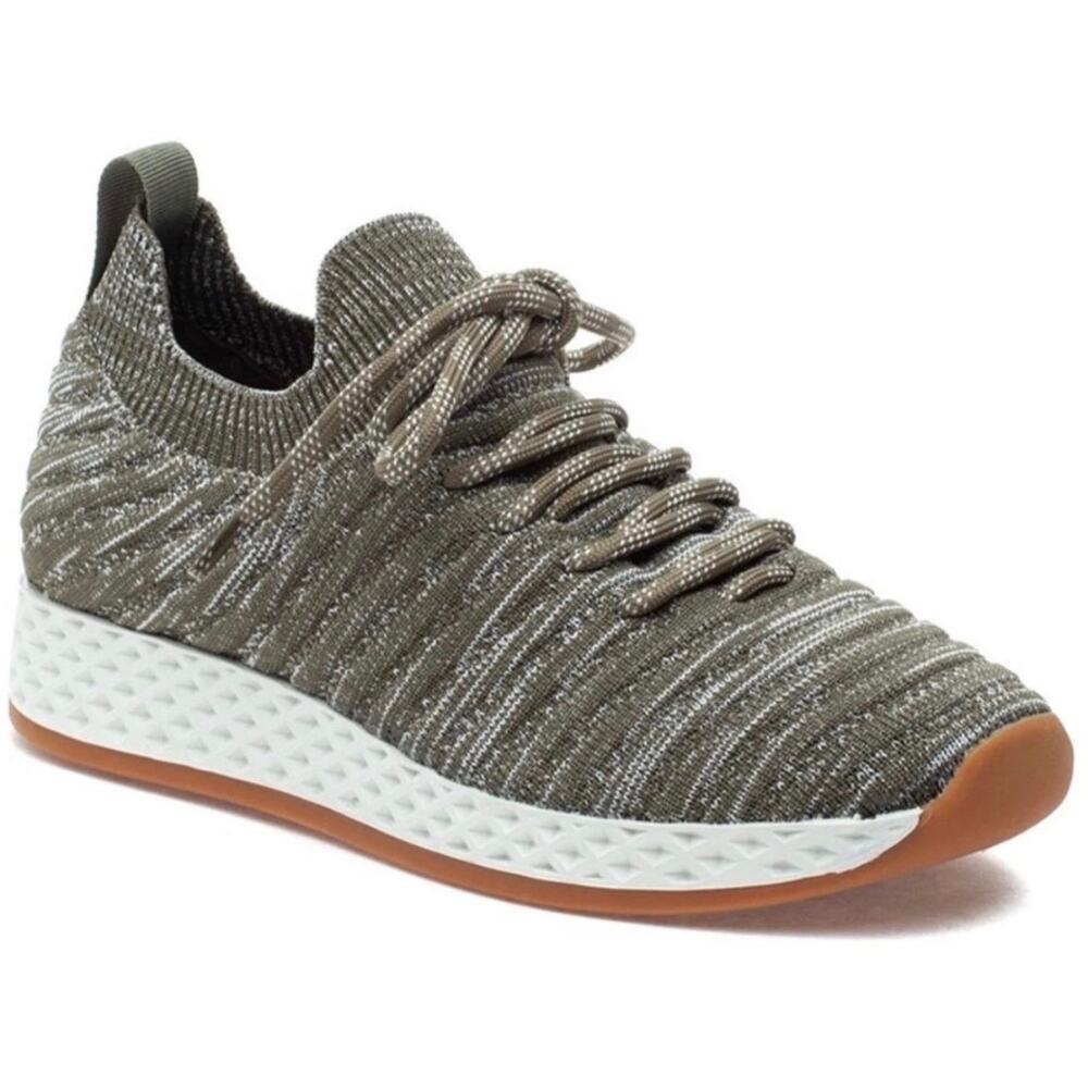 J. Slides Khaki 2-Tone Textured Stretch Knit Slip On Sneakers, Size 7.5, NWT